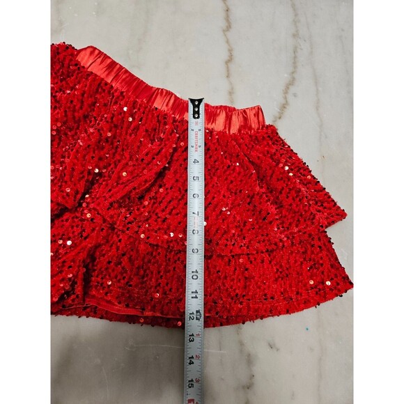 Peach Love Girl's Metallic Sequin Skirt Elastic Waist Ruffle Dance Shorts Size S - Picture 3 of 7